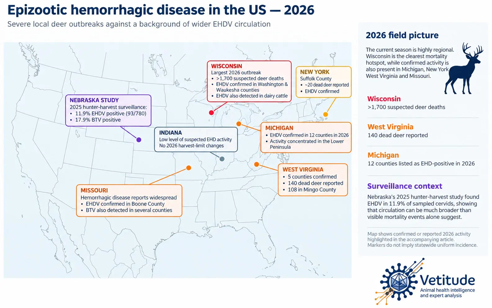 Epizootic hemorrhagic disease expands in the US as 2026 outbreaks hit wild deer